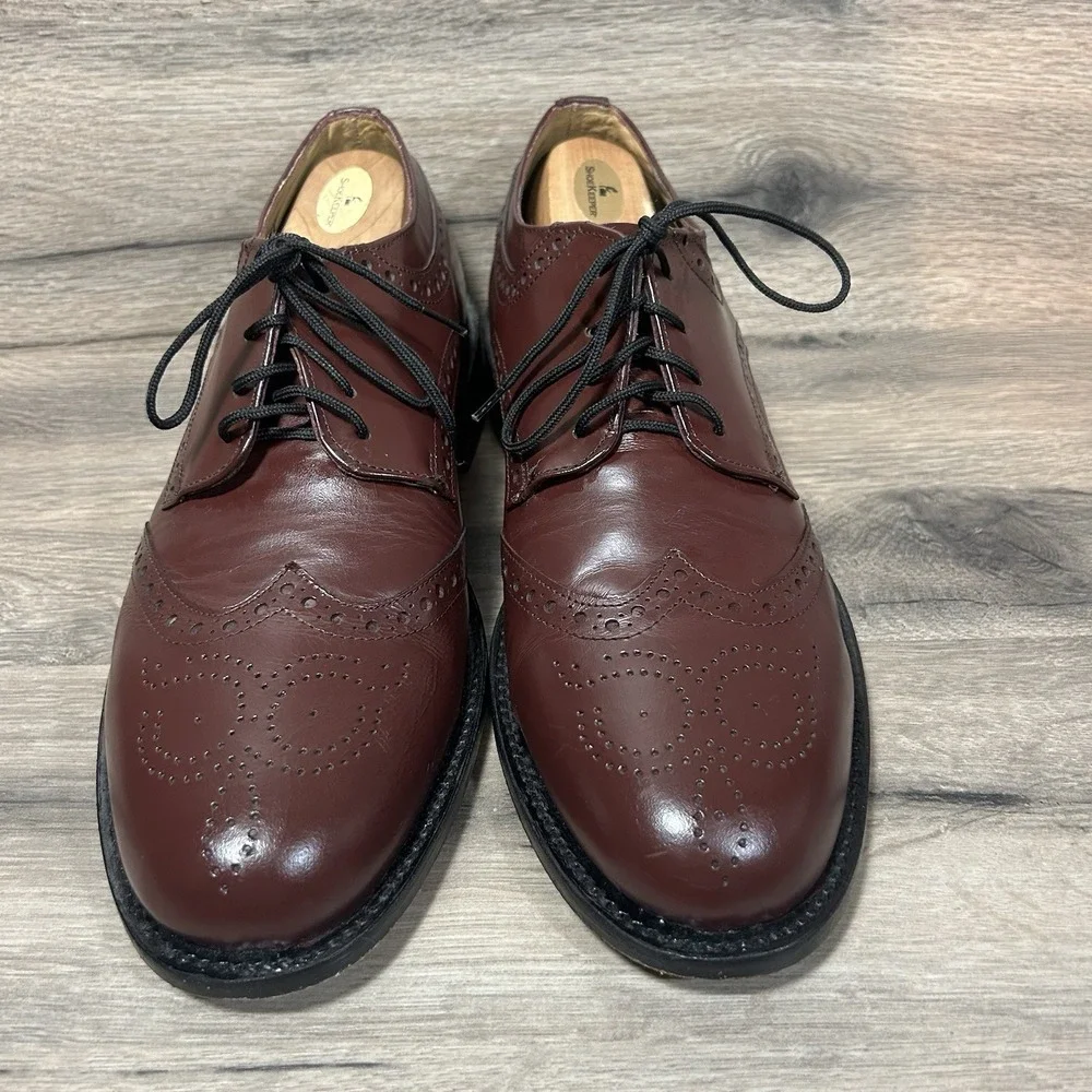 Hitchcock Shoes Size 9.5 3E Mens Burgundy Leather Dress Oxford Wing Tip Wide EEE
